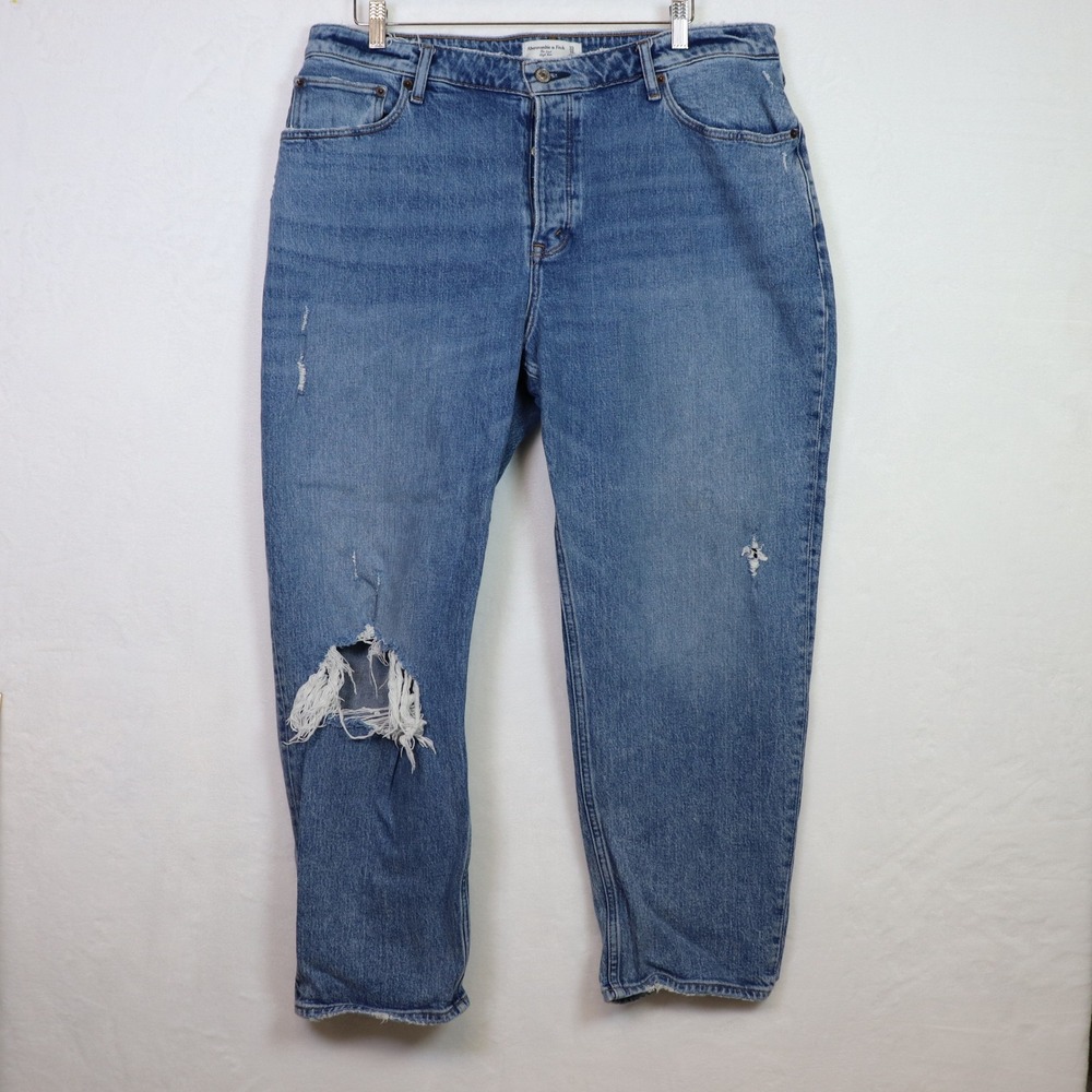 ABERCROMBIE & FITCH Blue Curve Love The Dad‎ High Rise Distressed Jeans 33/16S